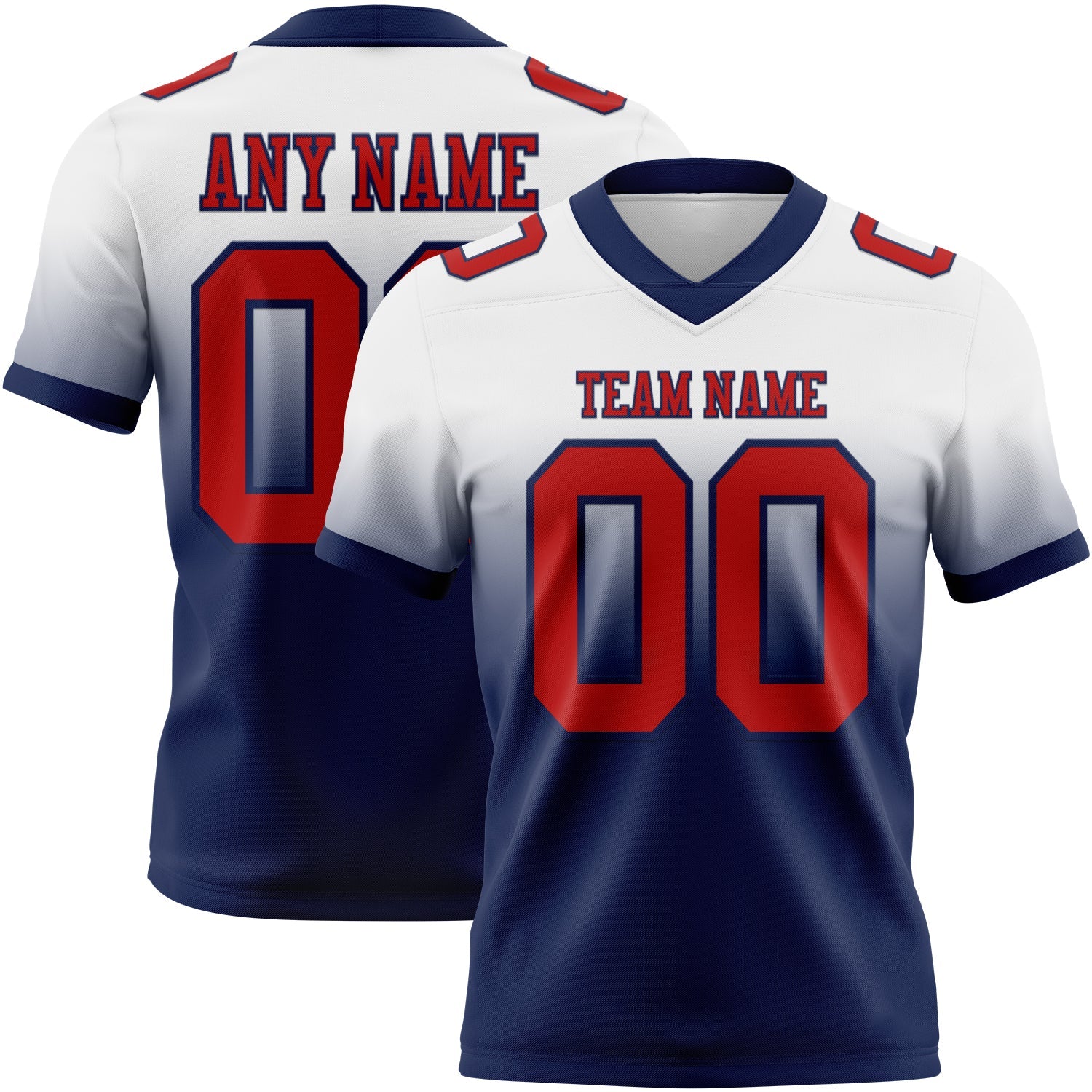 Custom White Red-Navy Authentic Fade Fashion Football Jersey - Main View