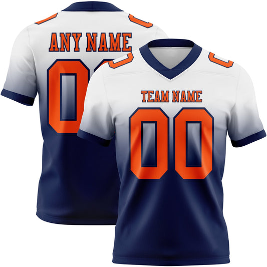Custom White Orange-Navy Authentic Fade Fashion Football Jersey - Main View