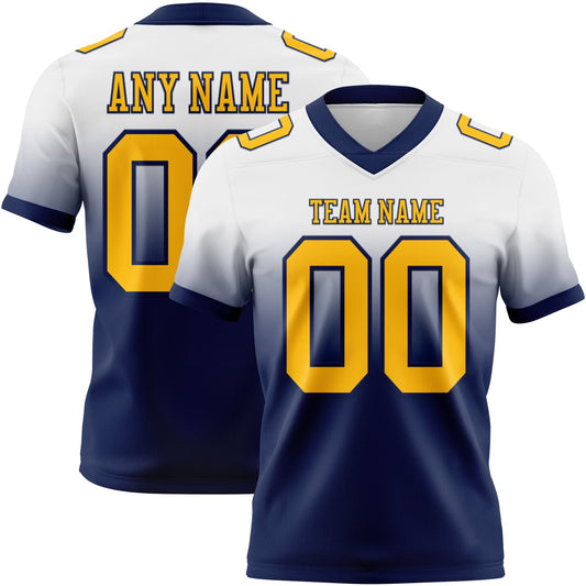 Custom White Gold-Navy Authentic Fade Fashion Football Jersey - Main View