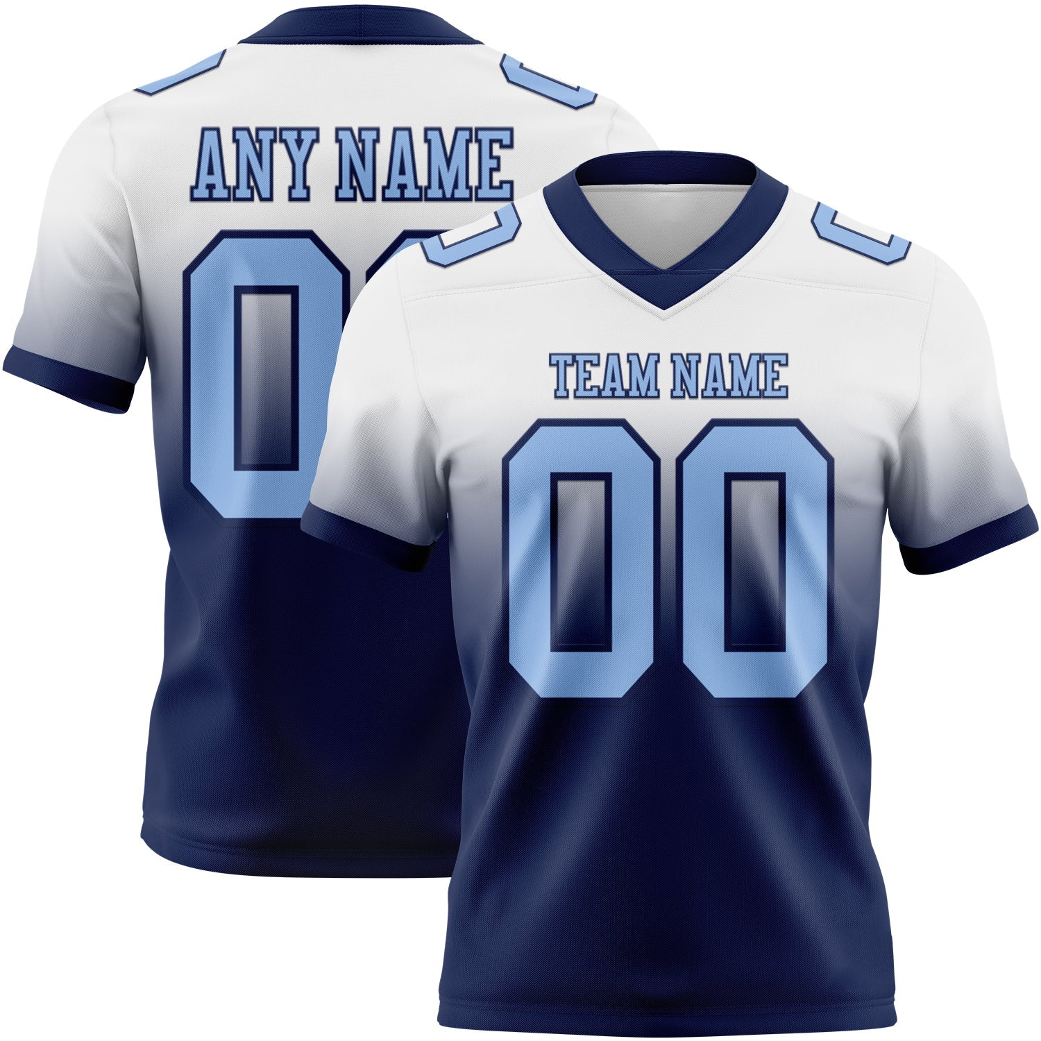 Custom White Light Blue-Navy Authentic Fade Fashion Football Jersey - Main View