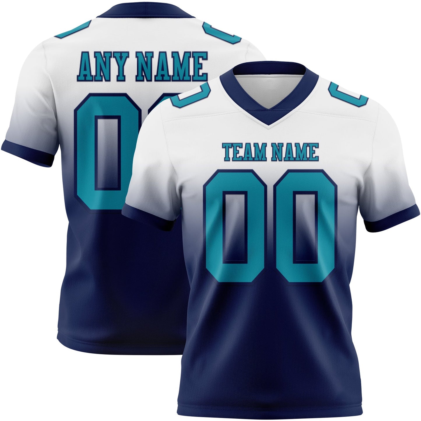 Custom White Teal-Navy Authentic Fade Fashion Football Jersey - Main View