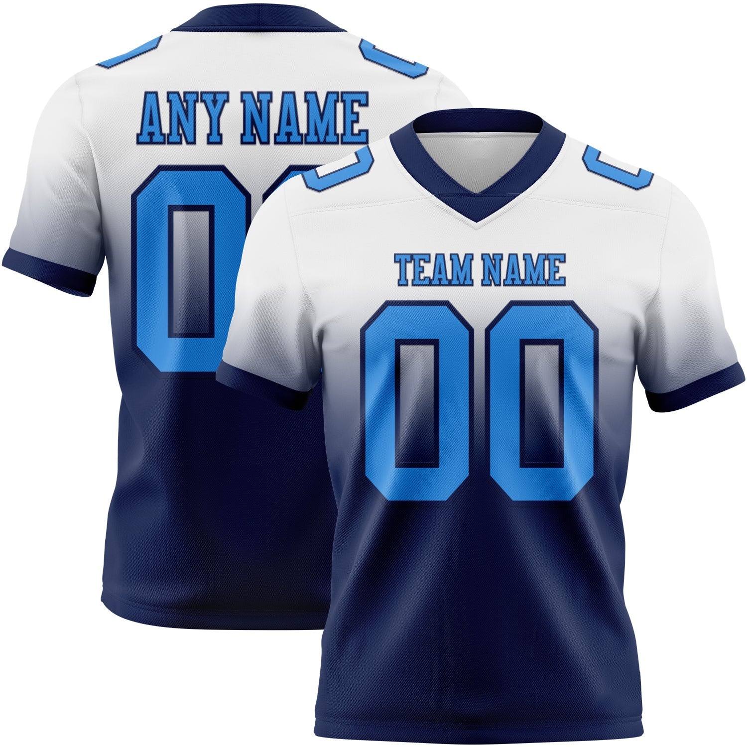 Custom White Powder Blue-Navy Authentic Fade Fashion Football Jersey - Main View