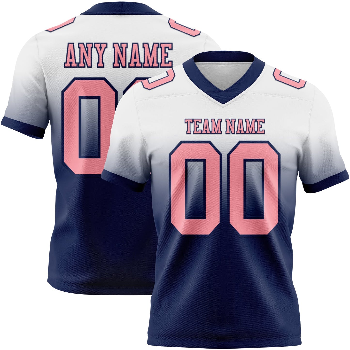 Custom White Medium Pink-Navy Authentic Fade Fashion Football Jersey - Main View