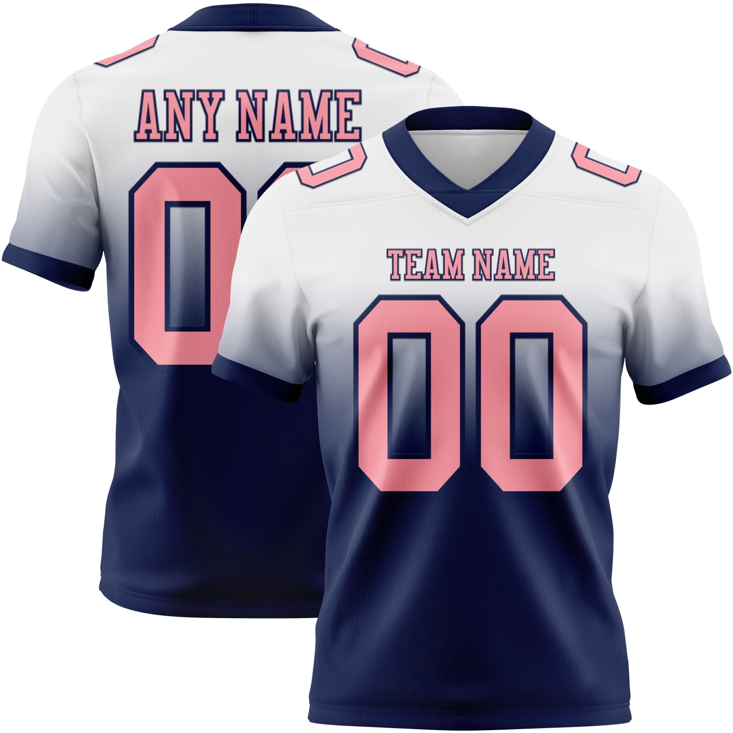 Custom White Medium Pink-Navy Authentic Fade Fashion Football Jersey - Main View