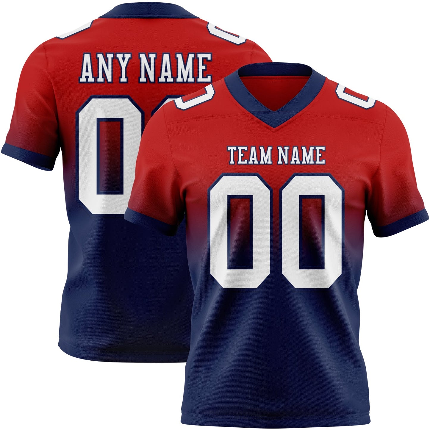 Custom Red White-Navy Authentic Fade Fashion Football Jersey - Main View