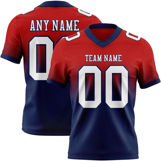 Custom Red White-Navy Authentic Fade Fashion Football Jersey - Main View
