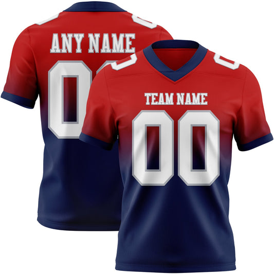 Custom Red White Navy-Gray Authentic Fade Fashion Football Jersey - Main View