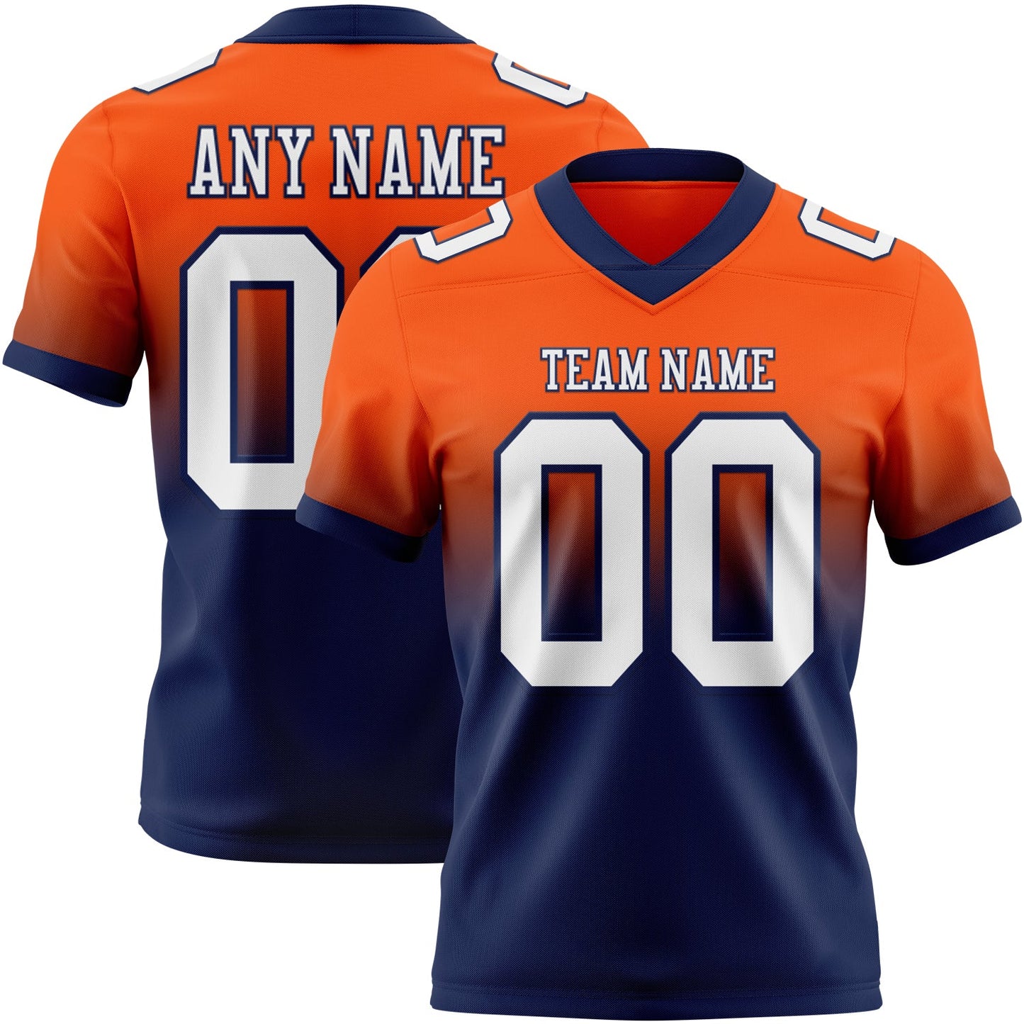 Custom Orange White-Navy Authentic Fade Fashion Football Jersey - Main View