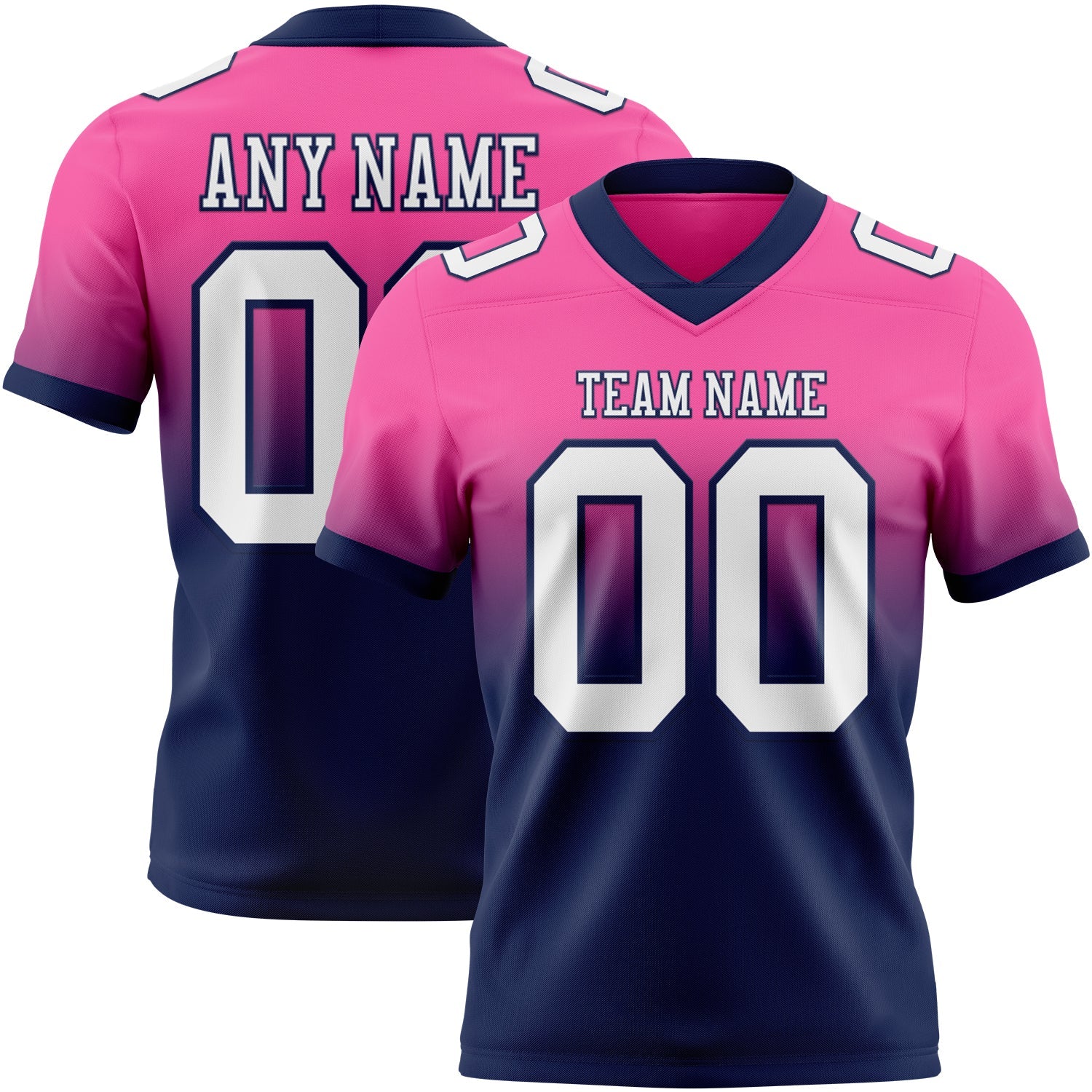 Custom Pink White-Navy Authentic Fade Fashion Football Jersey - Main View