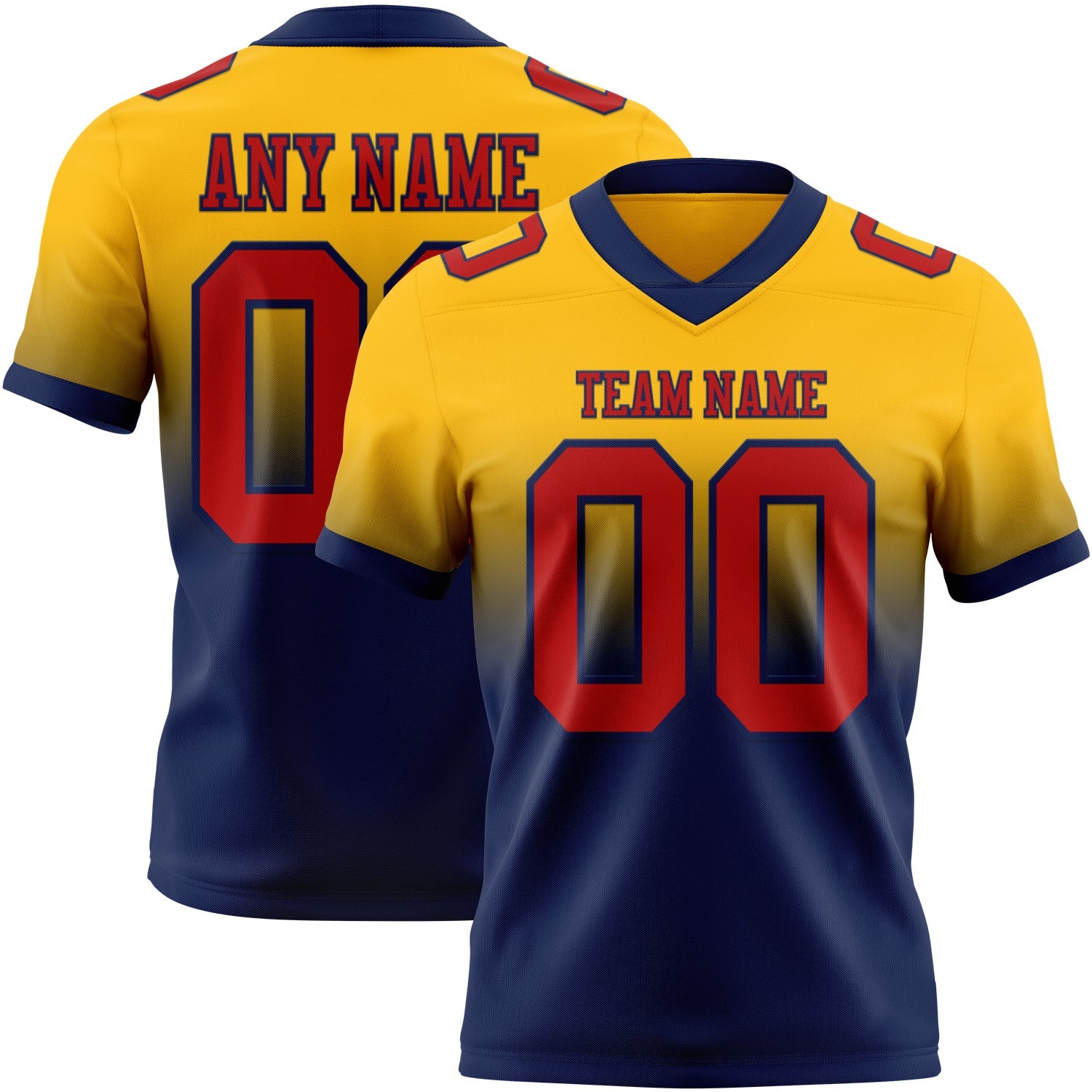 Custom Gold Red-Navy Authentic Fade Fashion Football Jersey - Main View
