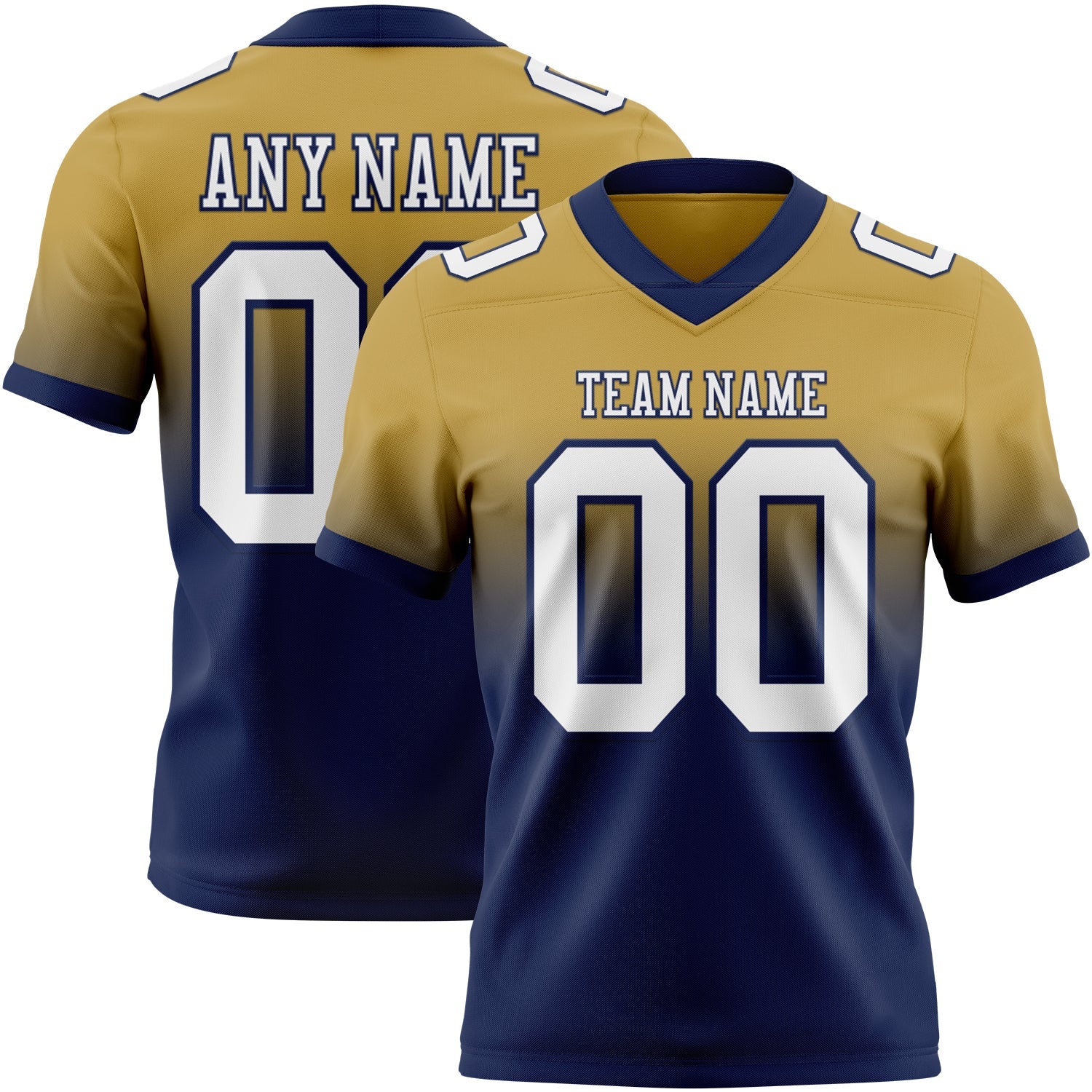 Custom Old Gold White-Navy Authentic Fade Fashion Football Jersey - Main View