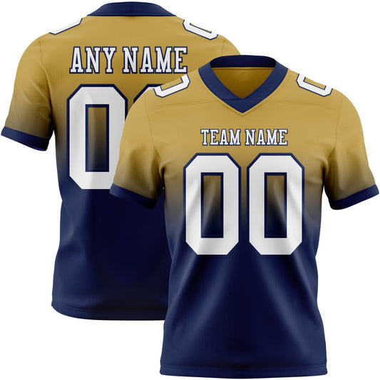 Custom Old Gold White-Navy Authentic Fade Fashion Football Jersey - Main View