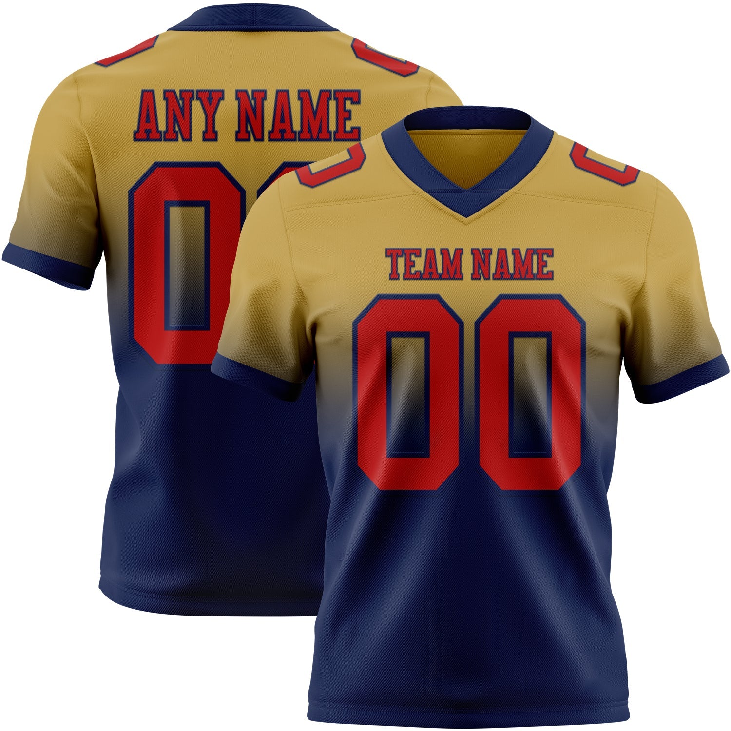 Custom Old Gold Red-Navy Authentic Fade Fashion Football Jersey - Main View