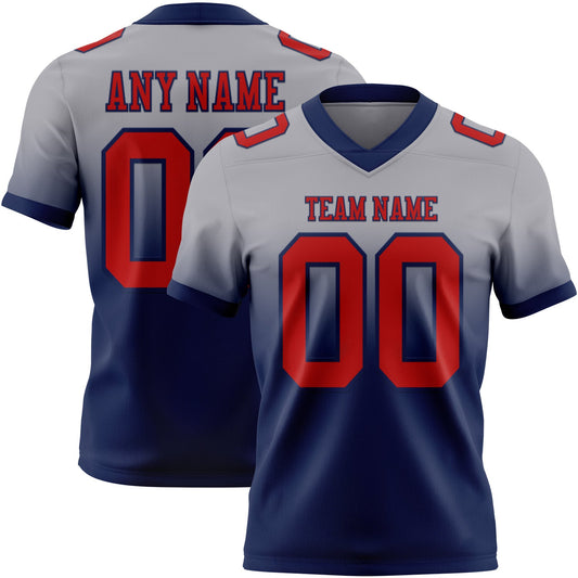 Custom Gray Red-Navy Authentic Fade Fashion Football Jersey - Main View