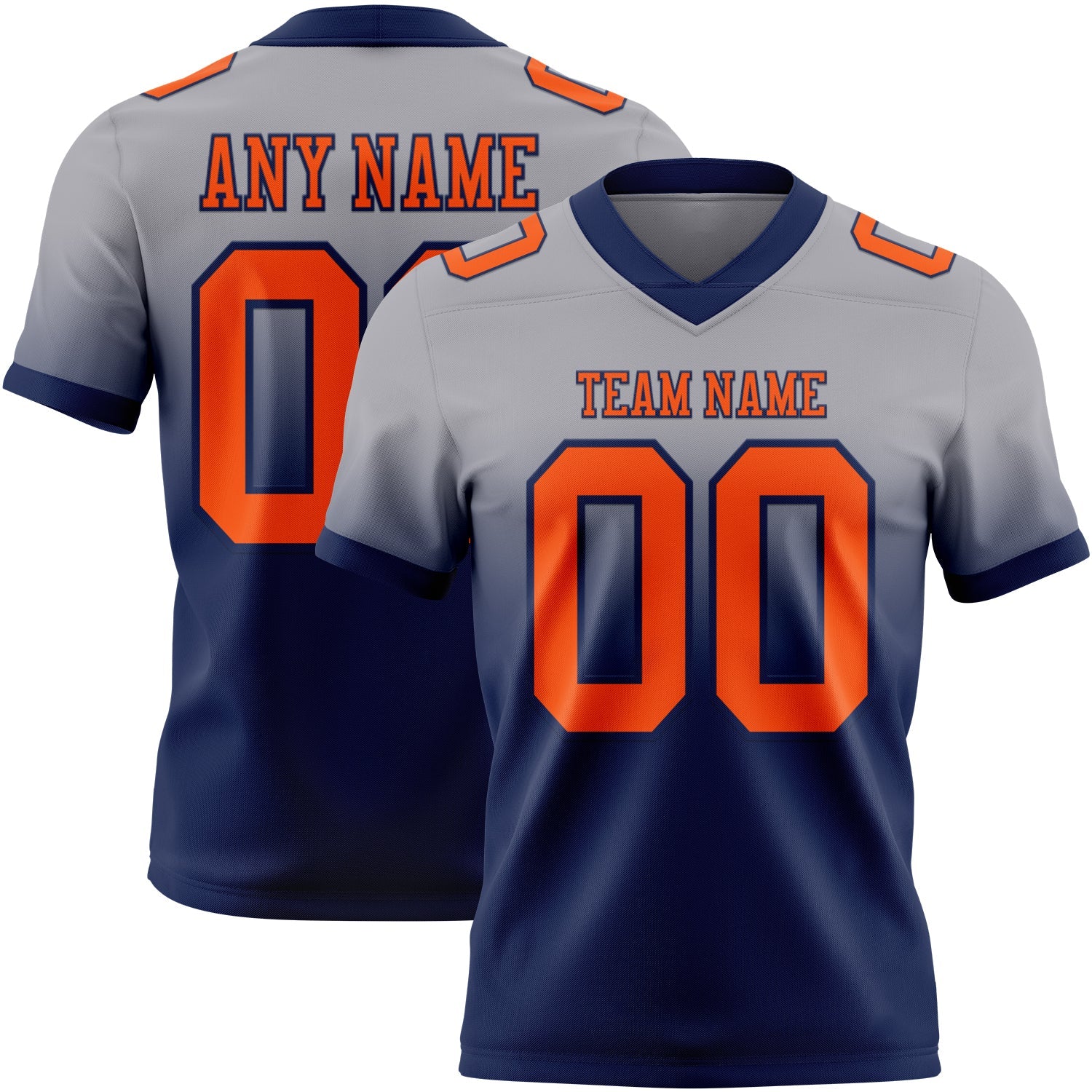 Custom Gray Orange-Navy Authentic Fade Fashion Football Jersey - Main View