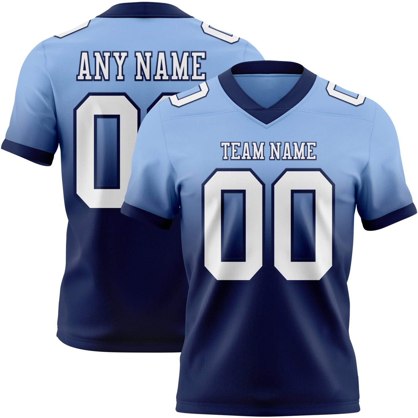 Custom Light Blue White-Navy Authentic Fade Fashion Football Jersey - Main View