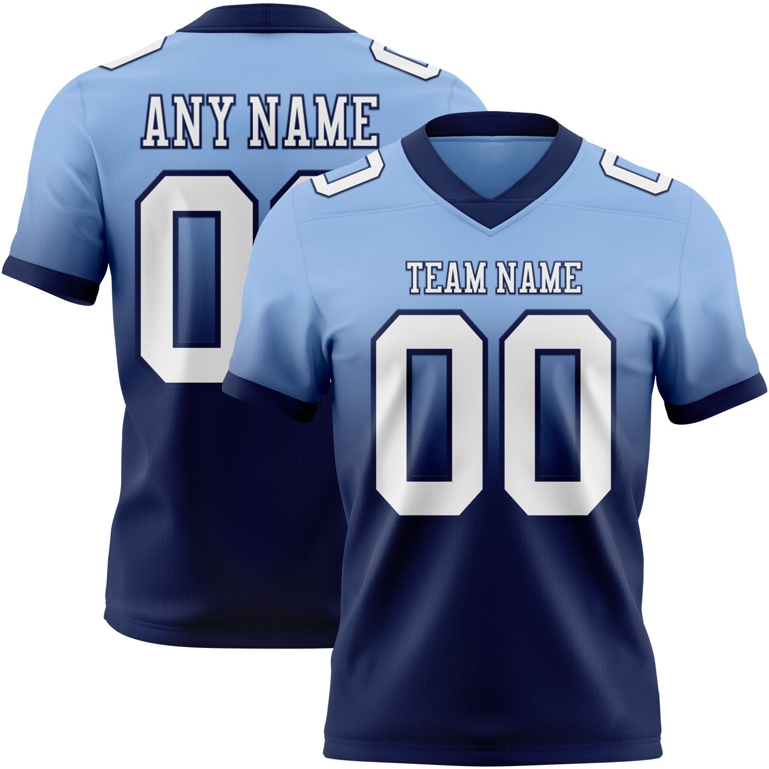 Custom Light Blue White-Navy Authentic Fade Fashion Football Jersey - Main View