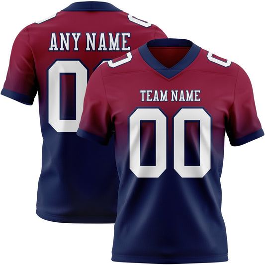 Custom Maroon White-Navy Authentic Fade Fashion Football Jersey - Main View