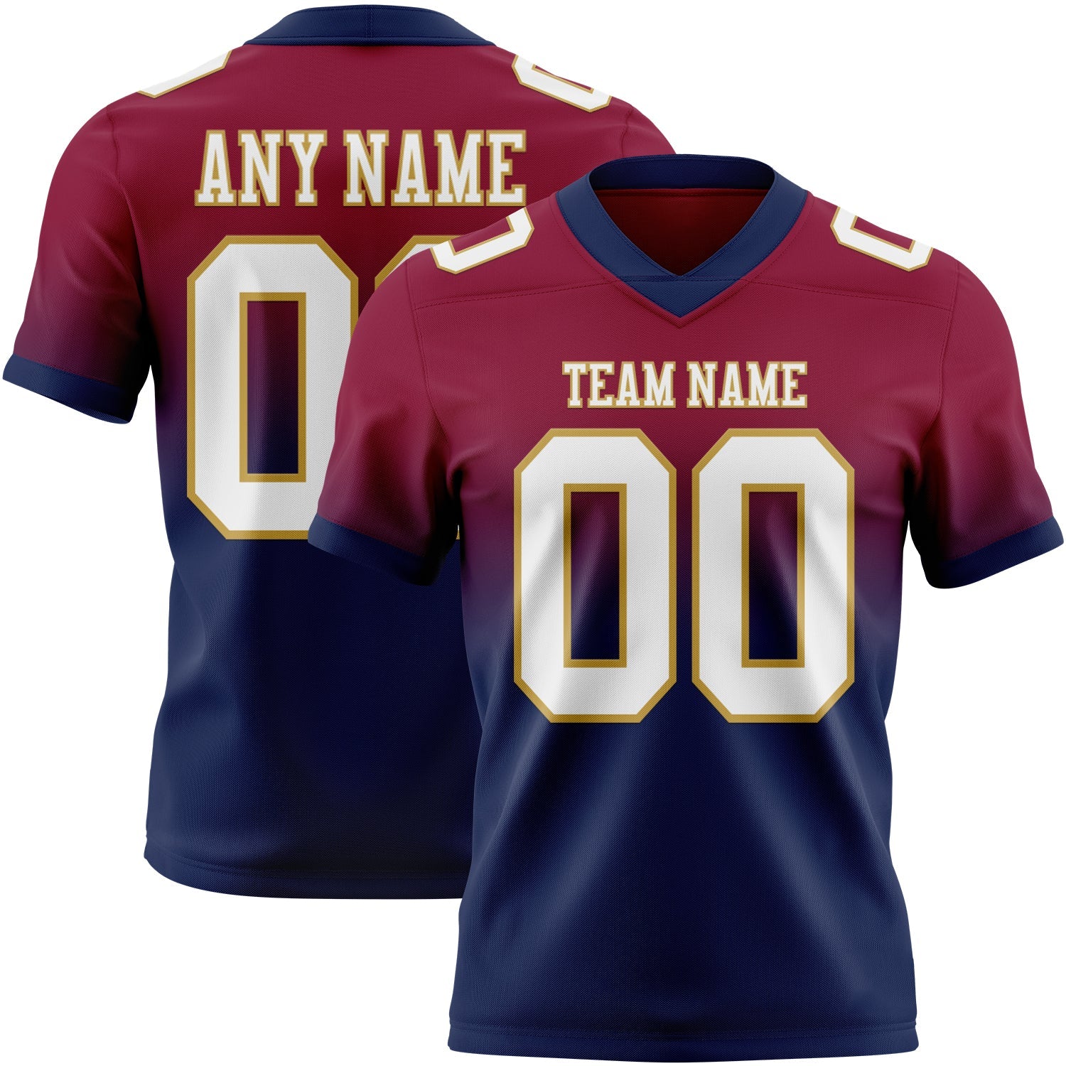 Custom Maroon White Navy-Old Gold Authentic Fade Fashion Football Jersey - Main View