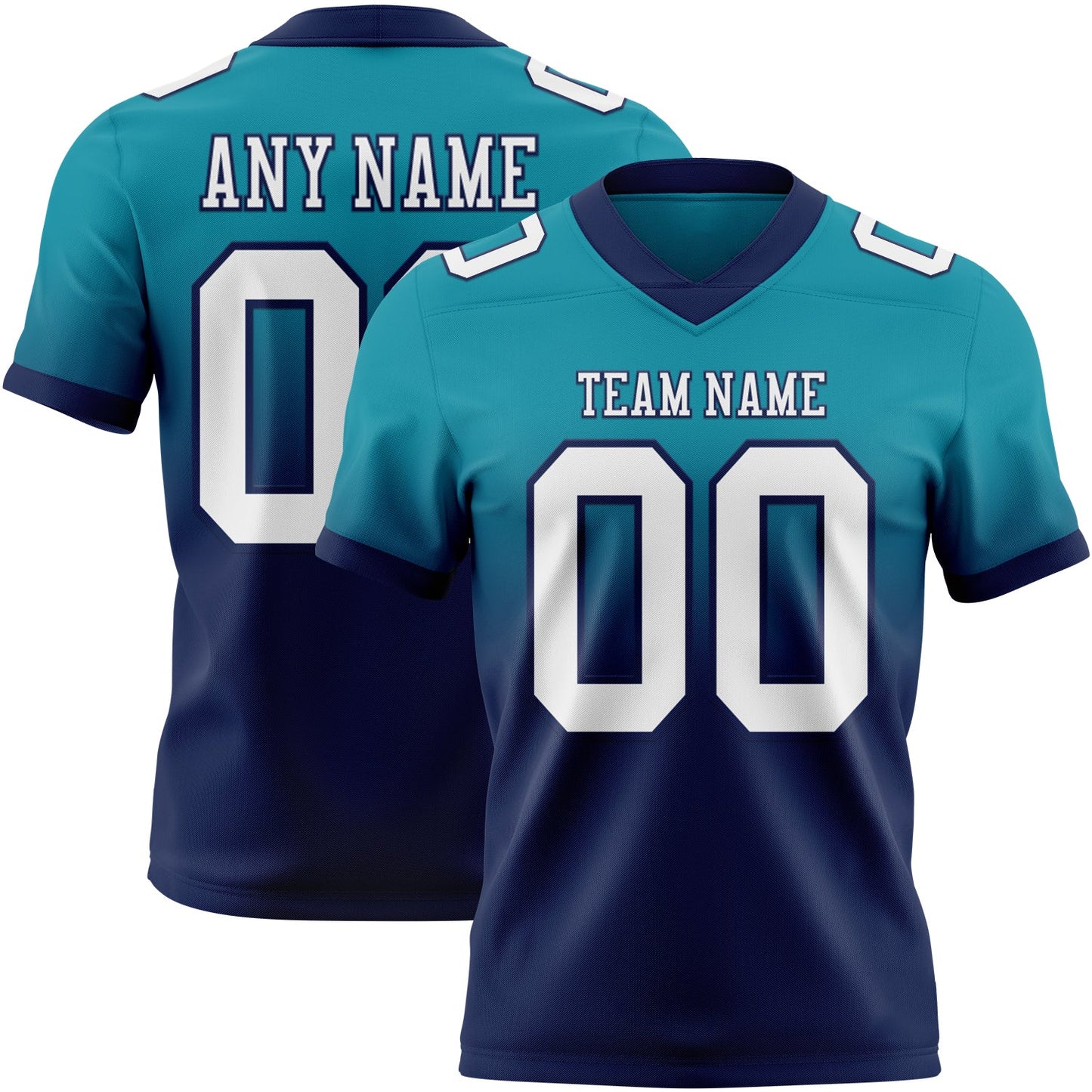 Custom Teal White-Navy Authentic Fade Fashion Football Jersey - Main View