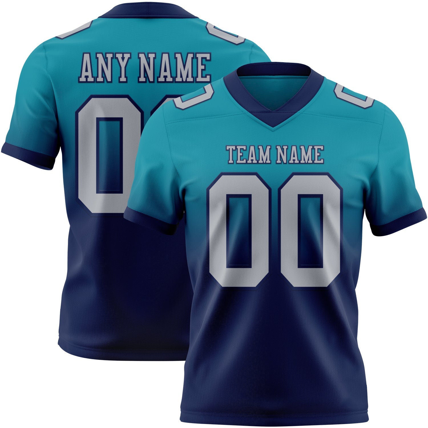 Custom Teal Gray-Navy Authentic Fade Fashion Football Jersey - Main View