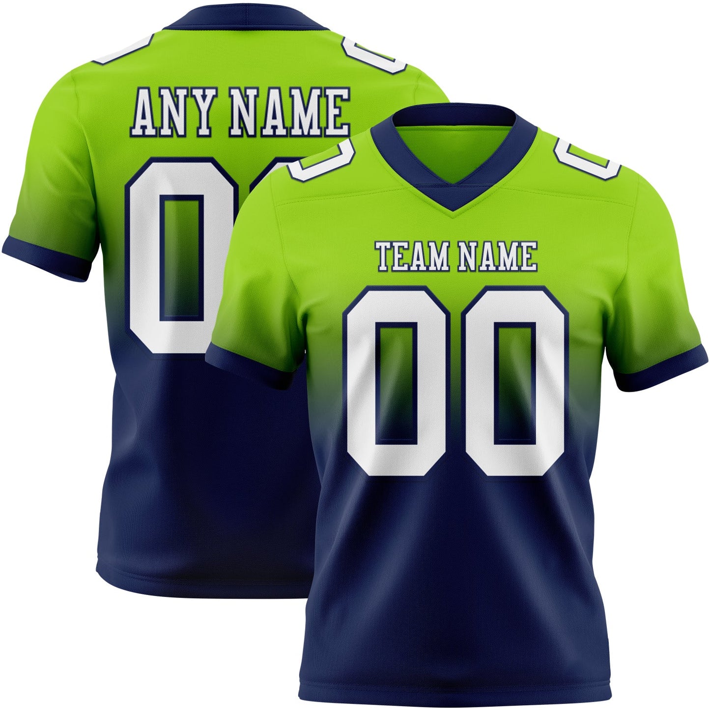 Custom Neon Green White-Navy Authentic Fade Fashion Football Jersey - Main View