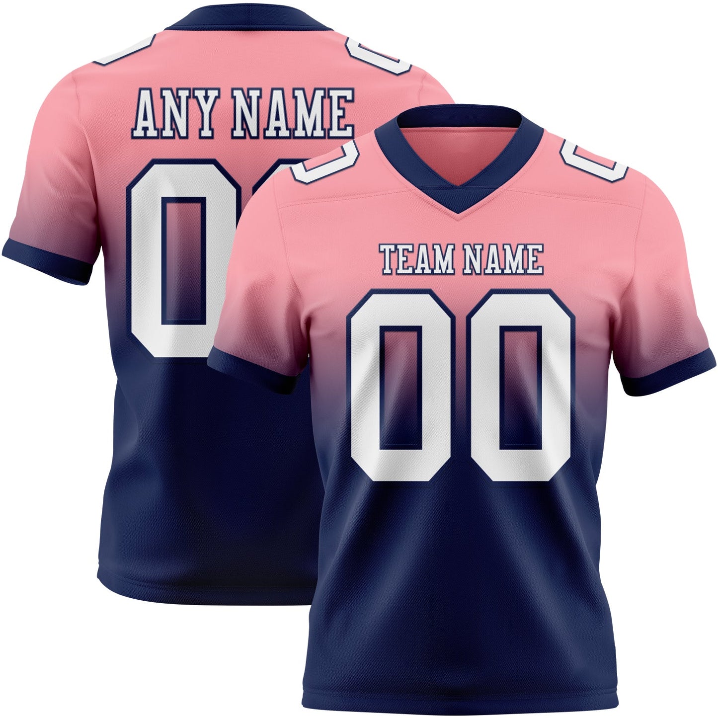 Custom Medium Pink White-Navy Authentic Fade Fashion Football Jersey - Main View