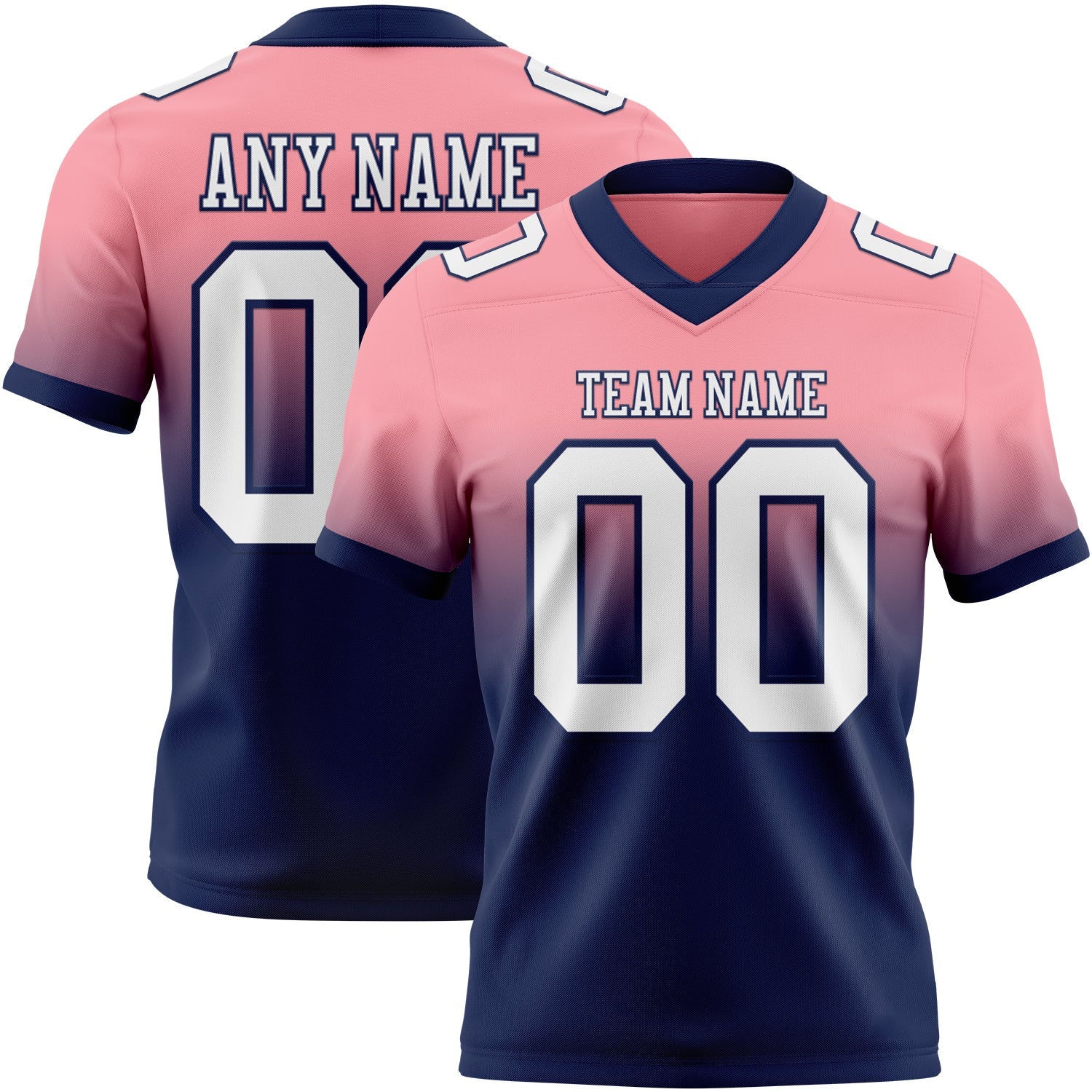 Custom Medium Pink White-Navy Authentic Fade Fashion Football Jersey - Main View