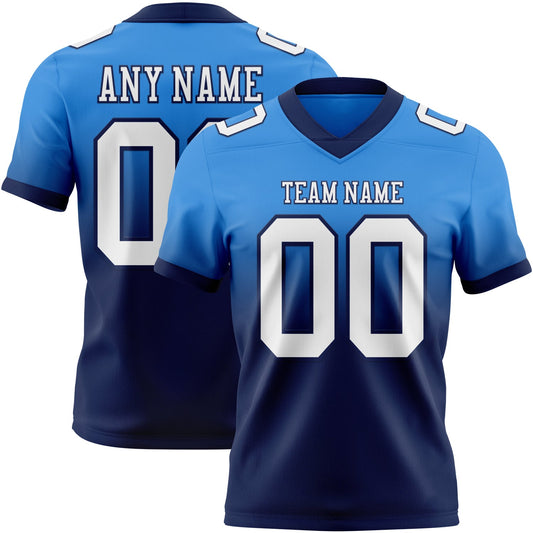 Custom Powder Blue White-Navy Authentic Fade Fashion Football Jersey - Main View