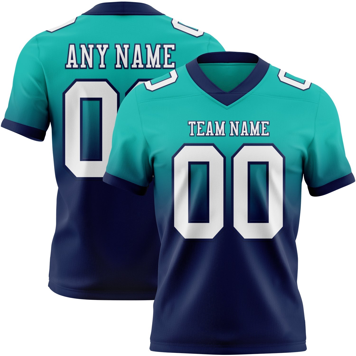Custom Aqua White-Navy Authentic Fade Fashion Football Jersey - Main View