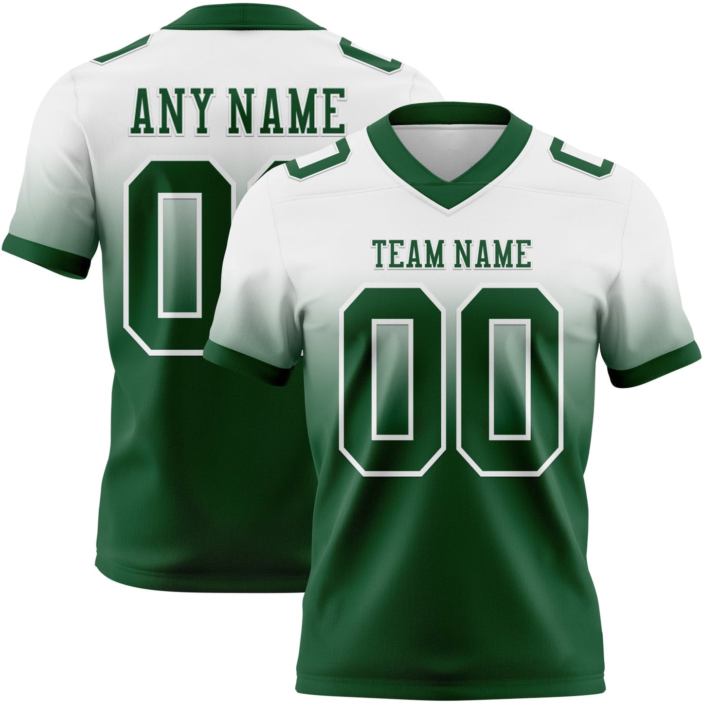 Custom White Green Authentic Fade Fashion Football Jersey - Main View