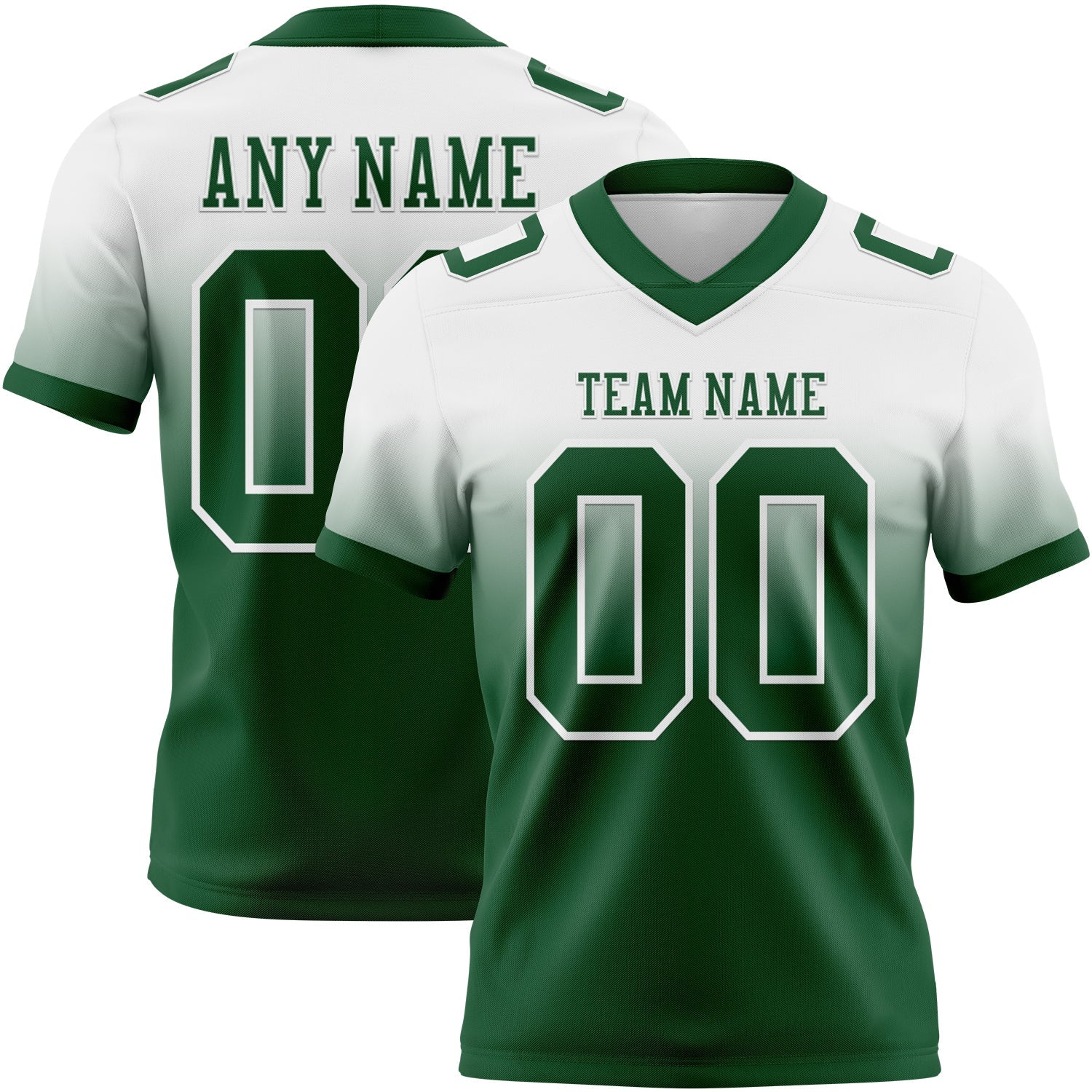 Custom White Green Authentic Fade Fashion Football Jersey - Main View