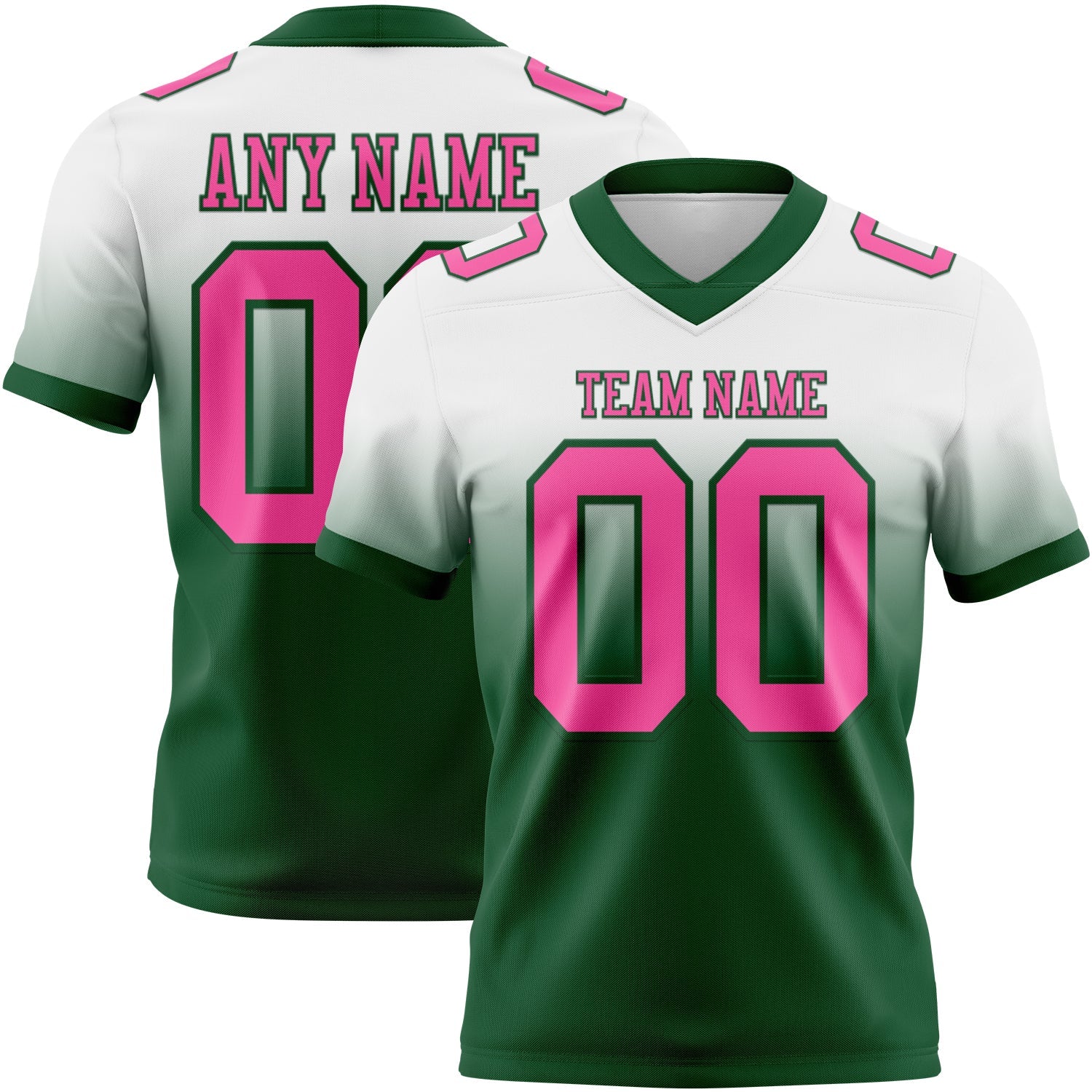 Custom White Pink-Green Authentic Fade Fashion Football Jersey - Main View