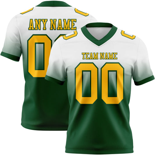 Custom White Gold-Green Authentic Fade Fashion Football Jersey - Main View
