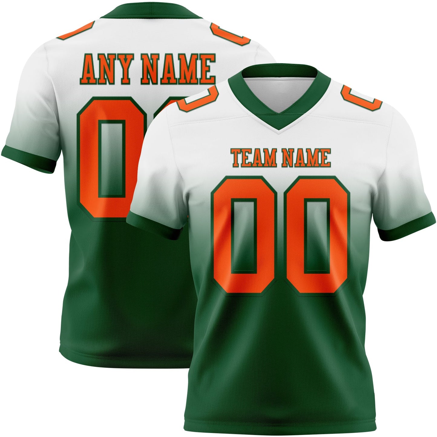 Custom White Orange-Green Authentic Fade Fashion Football Jersey - Main View
