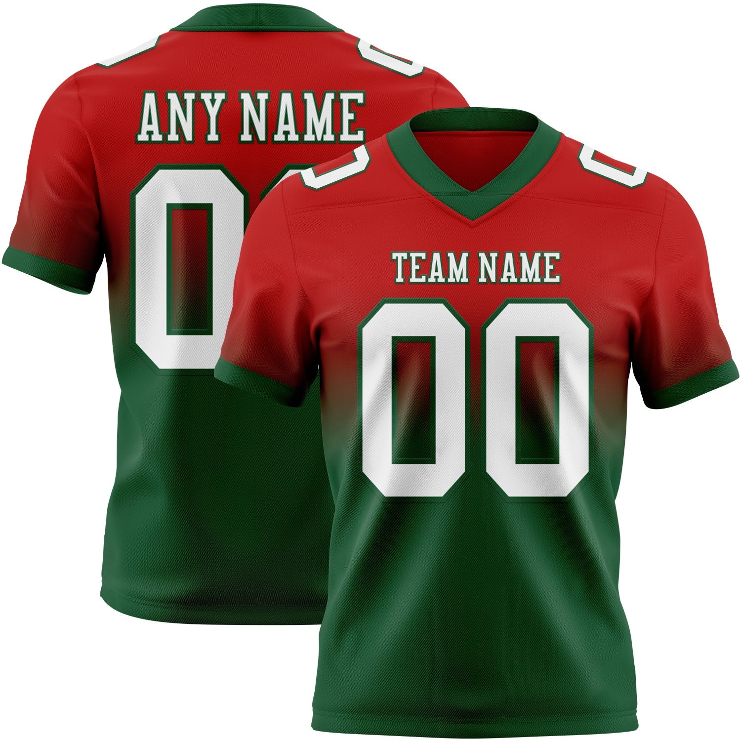 Custom Red White-Green Authentic Fade Fashion Football Jersey - Main View