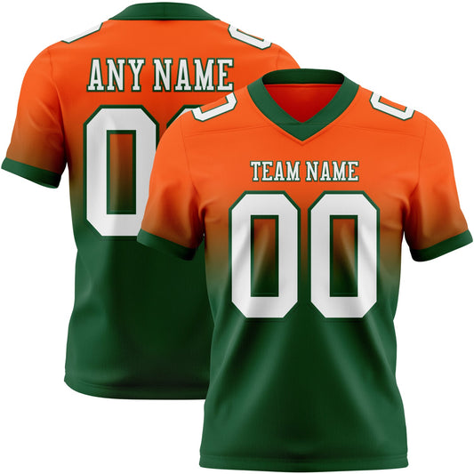 Custom Orange White-Green Authentic Fade Fashion Football Jersey - Main View
