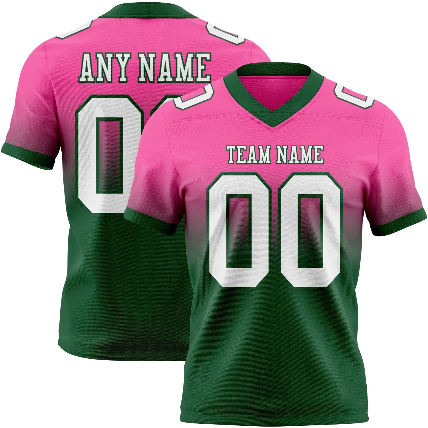 Custom Pink White-Green Authentic Fade Fashion Football Jersey - Main View
