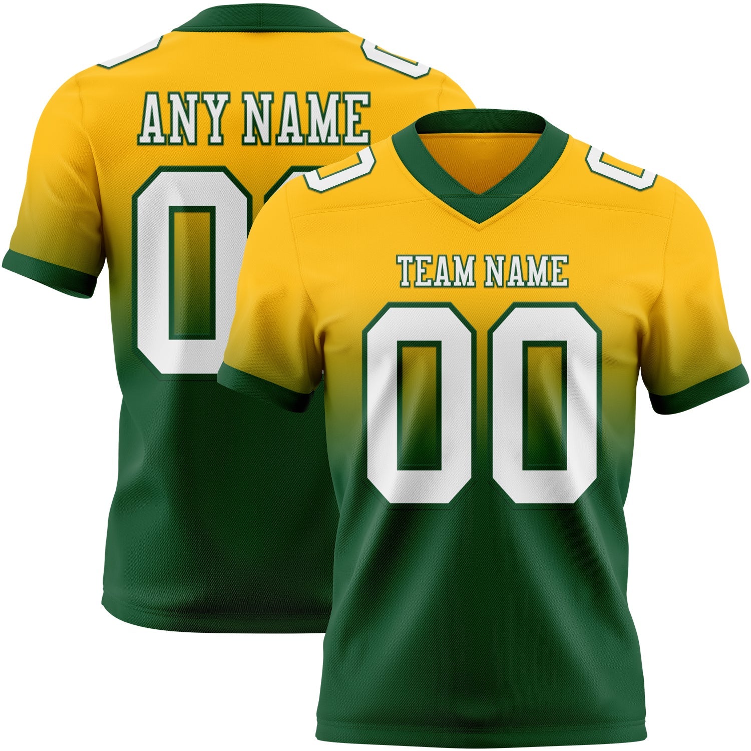 Custom Gold White-Green Authentic Fade Fashion Football Jersey - Main View