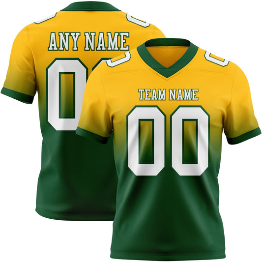 Custom Gold White-Green Authentic Fade Fashion Football Jersey - Main View