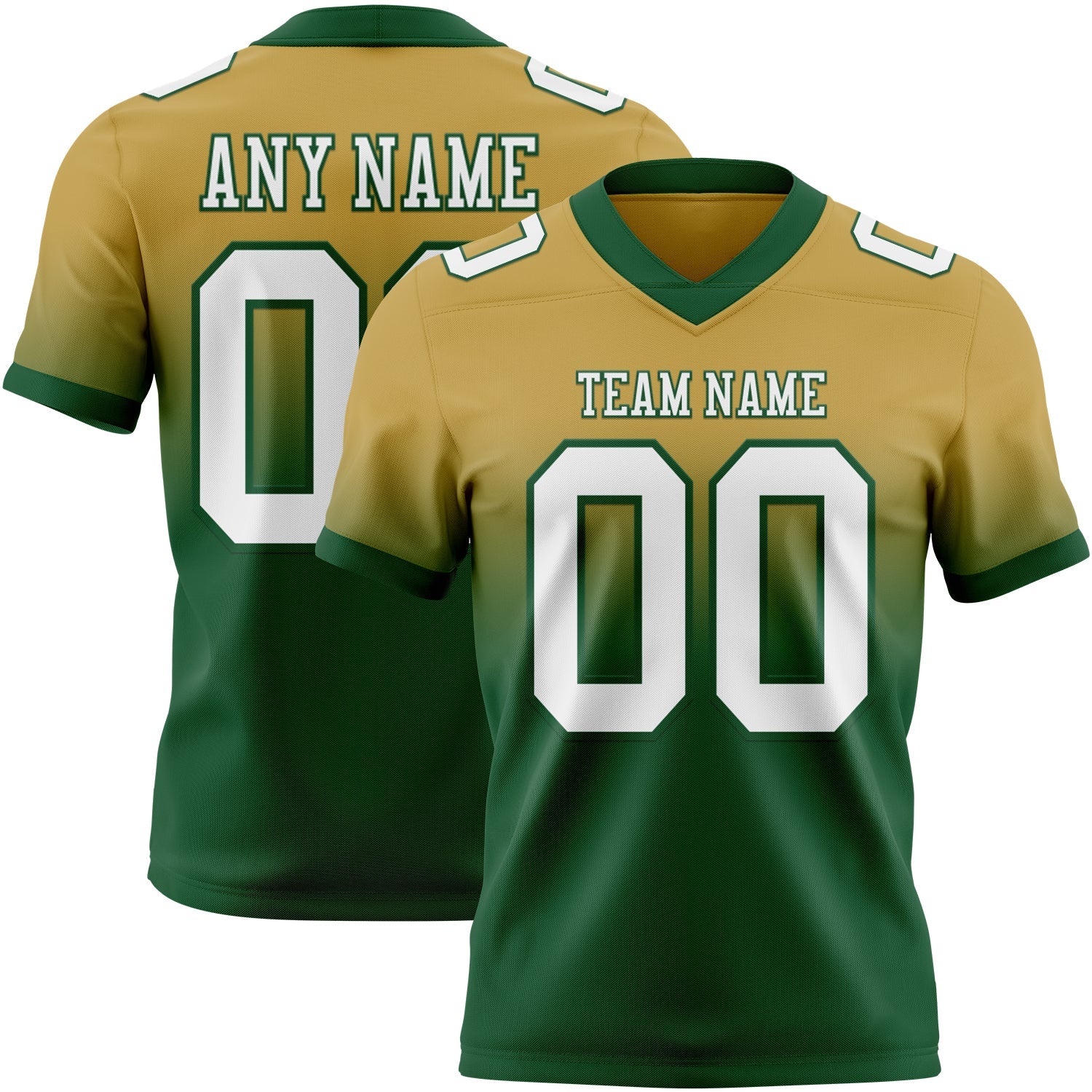 Custom Old Gold White-Green Authentic Fade Fashion Football Jersey - Main View
