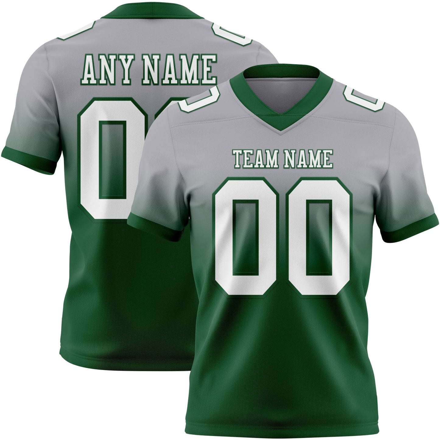 Custom Gray White-Green Authentic Fade Fashion Football Jersey - Main View