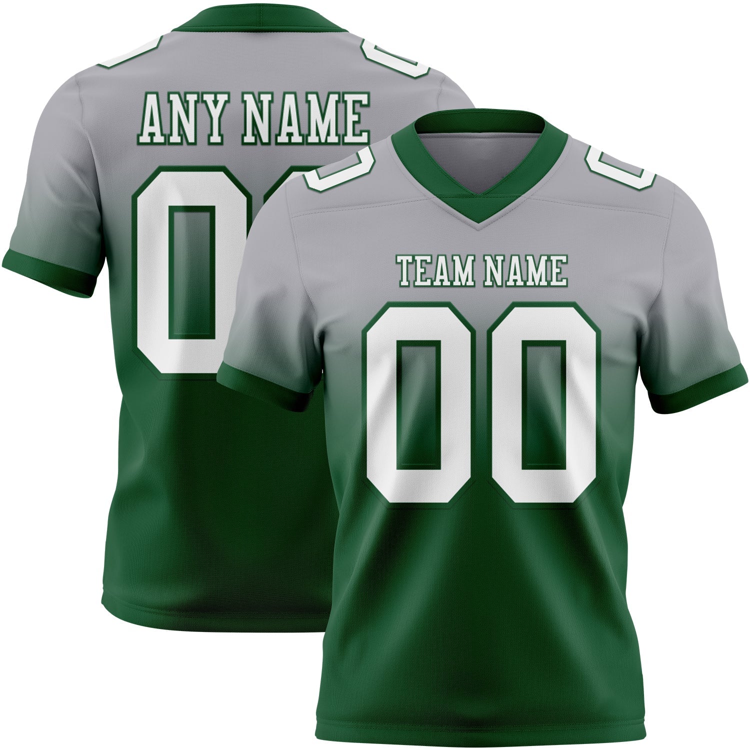 Custom Gray White-Green Authentic Fade Fashion Football Jersey - Main View