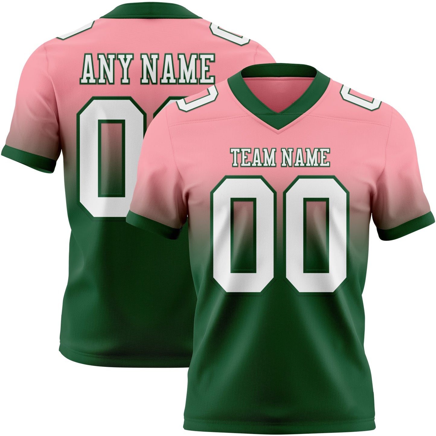 Custom Medium Pink White-Green Authentic Fade Fashion Football Jersey - Main View