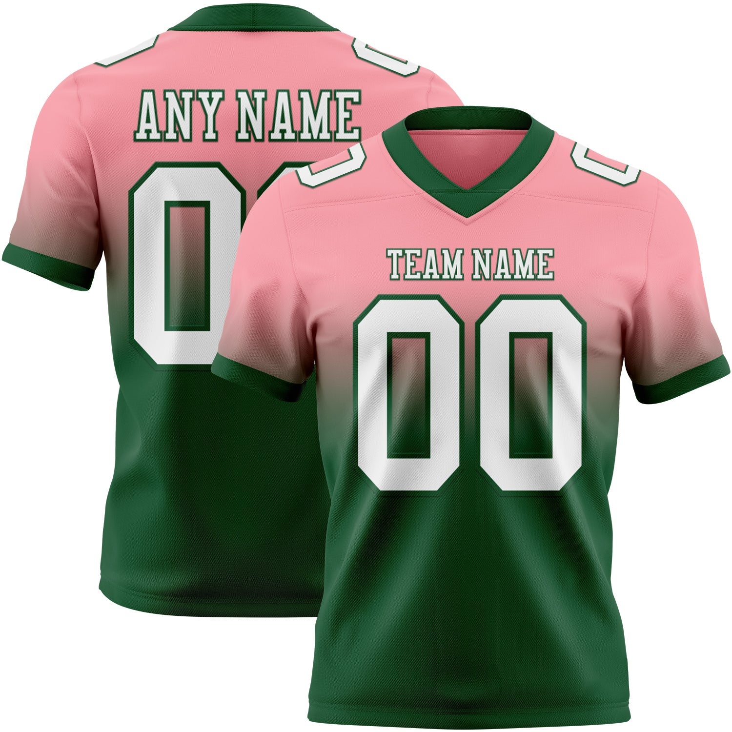 Custom Medium Pink White-Green Authentic Fade Fashion Football Jersey - Main View