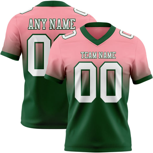 Custom Medium Pink White-Green Authentic Fade Fashion Football Jersey - Main View