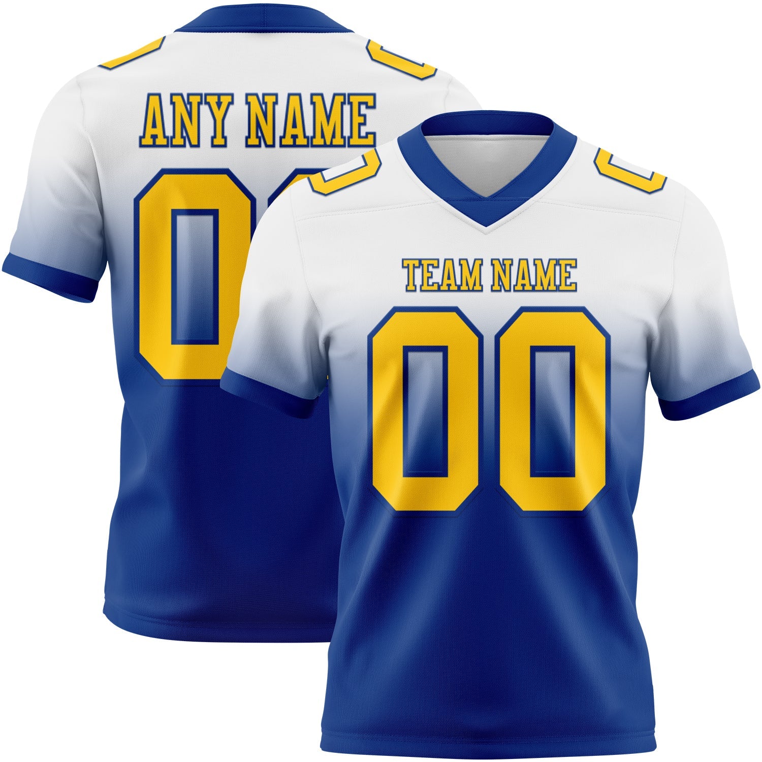 Custom White Yellow-Royal Authentic Fade Fashion Football Jersey - Main View
