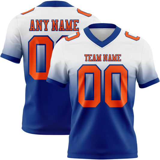 Custom White Orange-Royal Authentic Fade Fashion Football Jersey - Main View