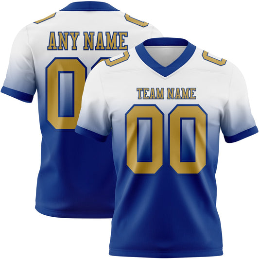 Custom White Old Gold-Royal Authentic Fade Fashion Football Jersey - Main View