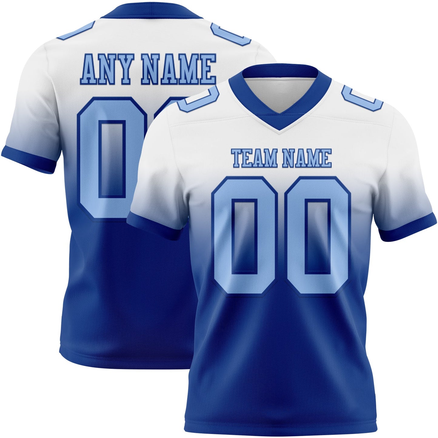 Custom White Light Blue-Royal Authentic Fade Fashion Football Jersey - Main View